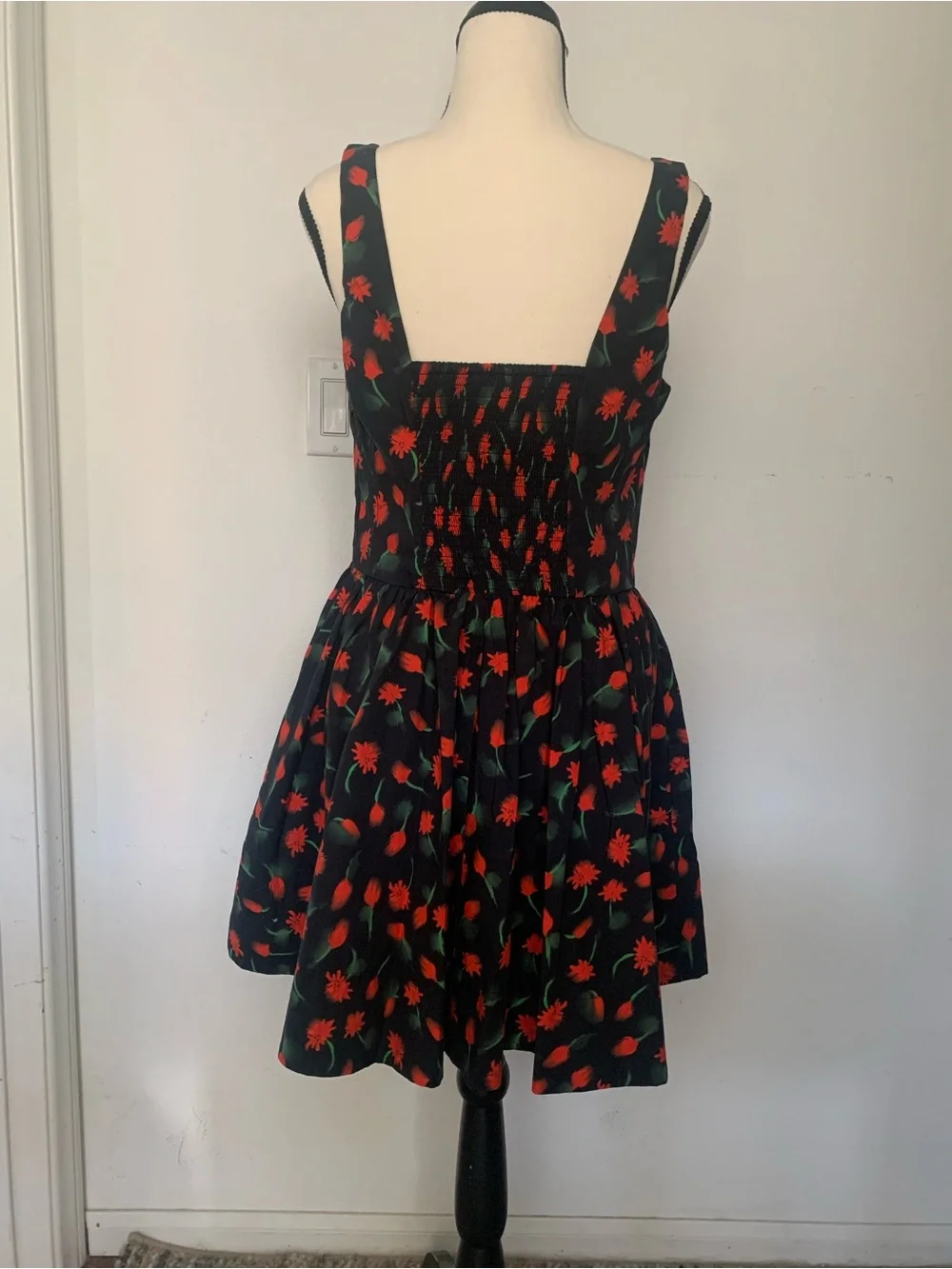 J Crew Women’s Black Dress with Red Floral Print fit and flare